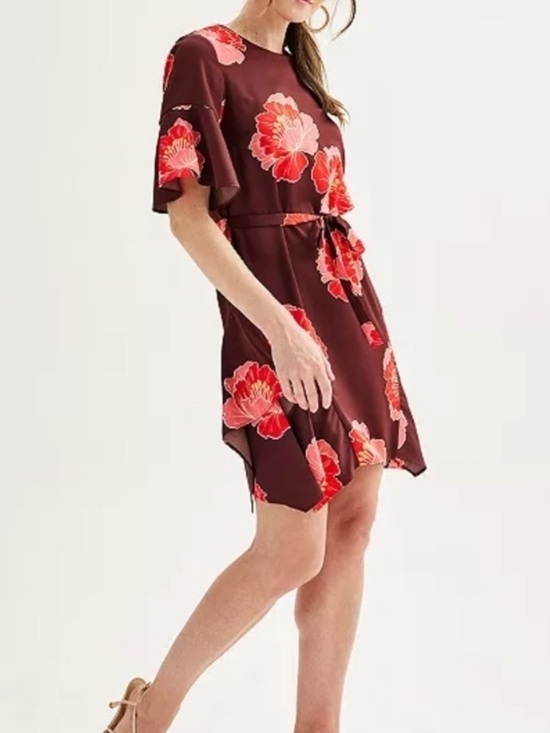 Nicole Miller Dresses & Skirts - Nicole Miller Brown Midi Dress with Pink Floral Print